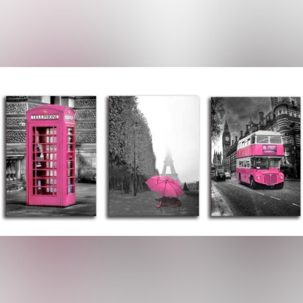 Wall Canvas 3 pc set 12x16 Pink Paris